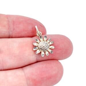 Vintage SU Sterling Silver 925 Sunflower Dangle Charm Pendant